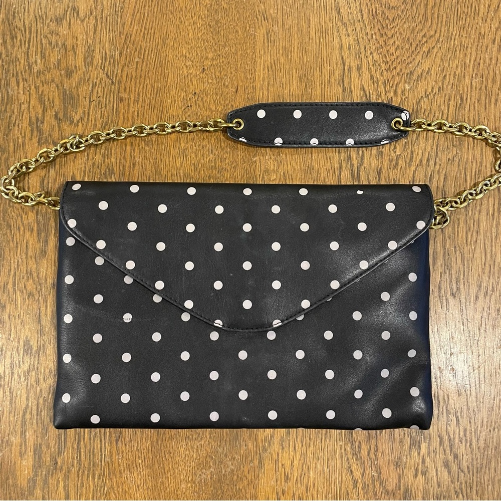 J Crew Invitation Clutch in Dot Convertible Envelope Bag Black White Leather